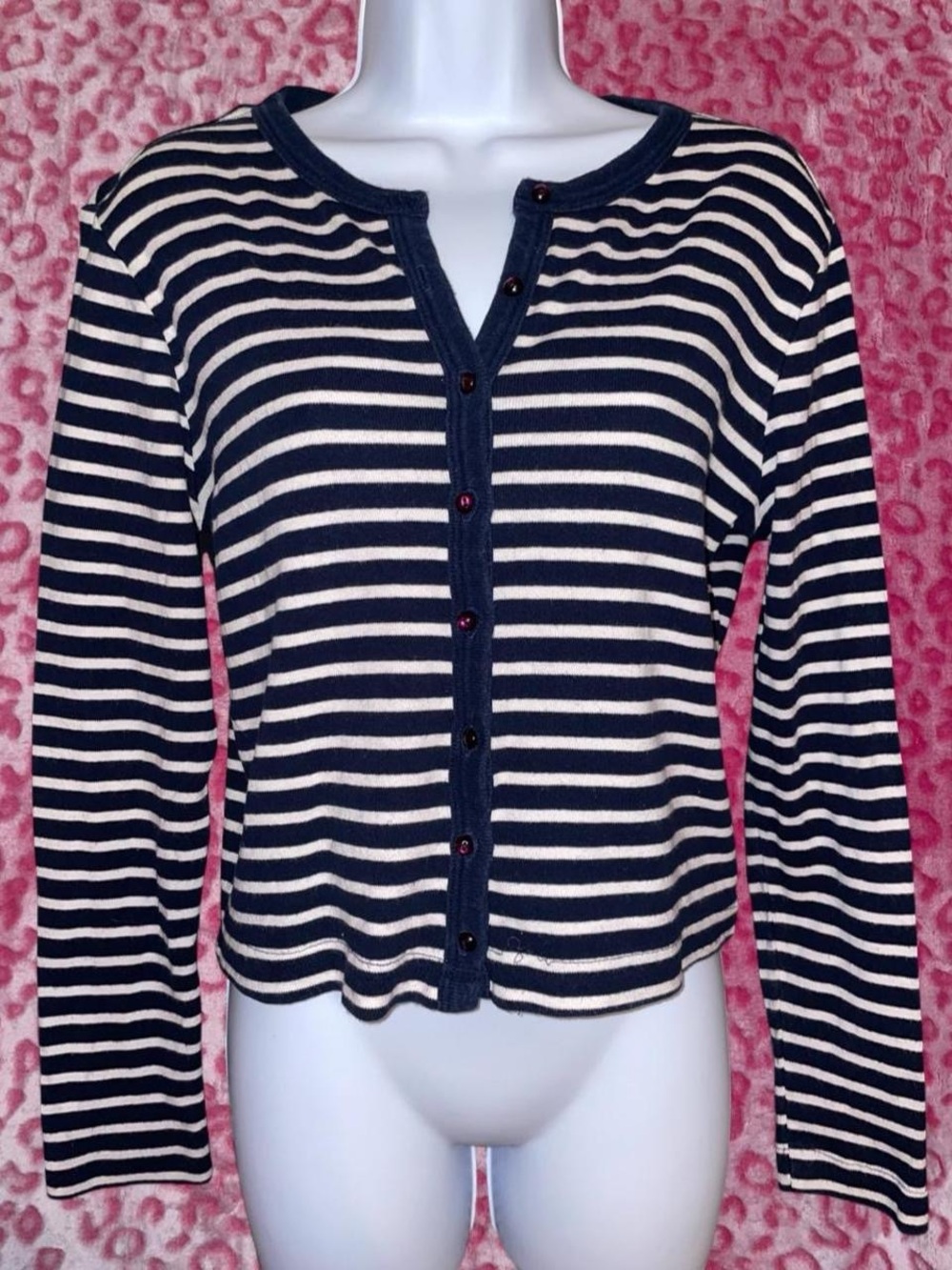 vintage 90s Espirit navy + white cardigan striped button-up cardigan